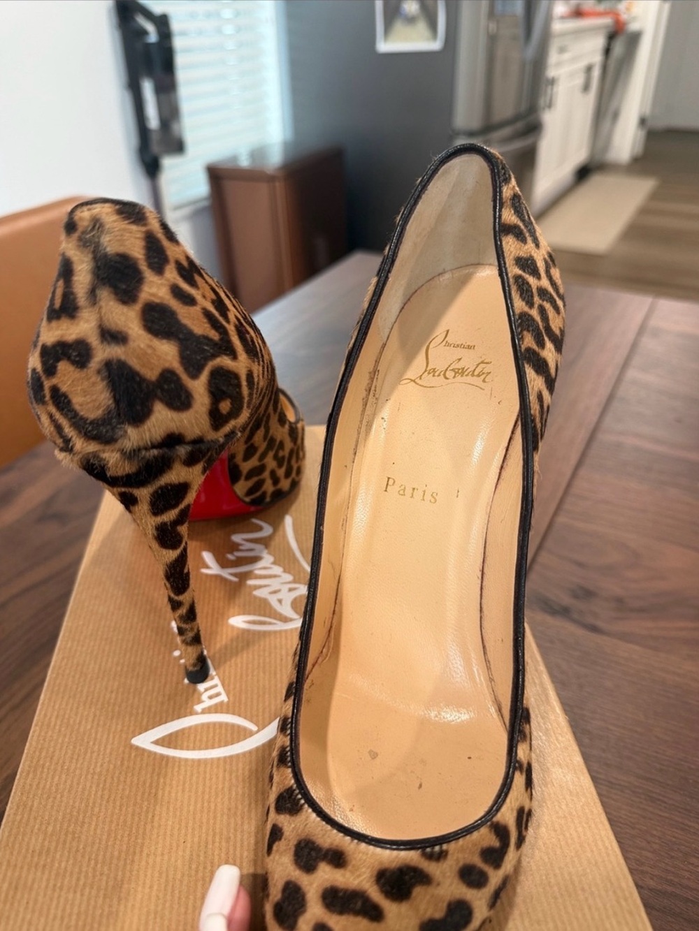 Christian Louboutin Leopard Calf Hair Pointed Toe Pumps with Red Sole - Picture 3 of 16